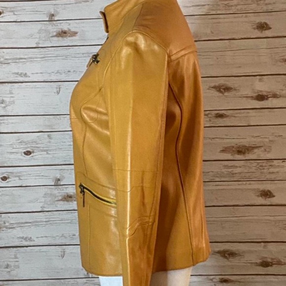 100% leather motorcycle jacket in burnt orange - Picture 3 of 3